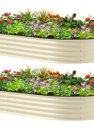7' x 3' x 1' Raised Garden Bed Set, 2PCS Raised Beds for Gardening with Metal Plant Stakes, Cream White
