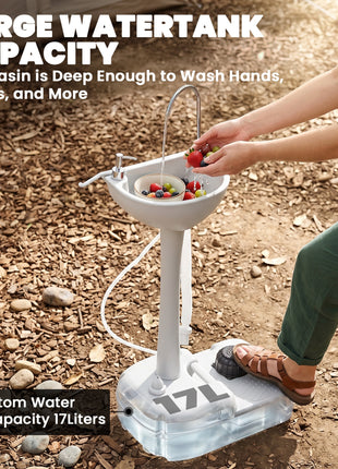 Portable Camping Sink, HDPE Portable Sink Hand Wash Station with 4.5 Gallon Tank, Wheels, Soap Dispenser, Towel Holder