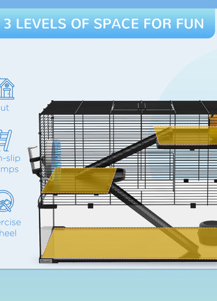 30" Hamster Cage, Gerbil Cage with Glass Basin for Small Hamsters, Black