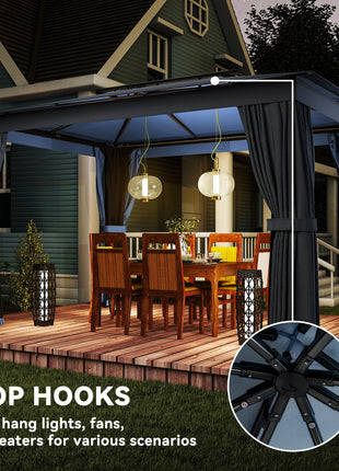 10' x 12' Outdoor Patio Gazebo, Soft Top Gazebo Canopy Shelter with Curtains, Netting, Steel Frame, Hooks, Blue