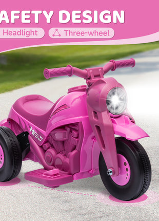 Ride On Motorcycle, 6V Ride on Bubble Car, 3 Wheeled Electric Motorcycle for Kids w/ LED Headlight, Music, Pink