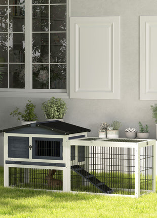 2 Level 59" Outdoor Rabbit Hutch with Openable Top, Dark Gray