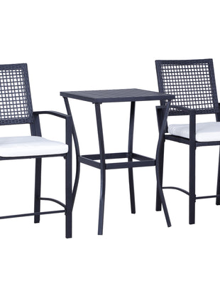 3pcs Patio Bar Set with Soft Cushion, Rattan Wicker Outdoor Furniture Set for Backyards, Lawn, Deck, Poolside