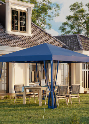 10' x 10' Pop Up Canopy Tent with Netting, Instant Gazebo, Screen House Room with Carry Bag, Height Adjustable, for Outdoor, Garden, Patio, Camping, Blue