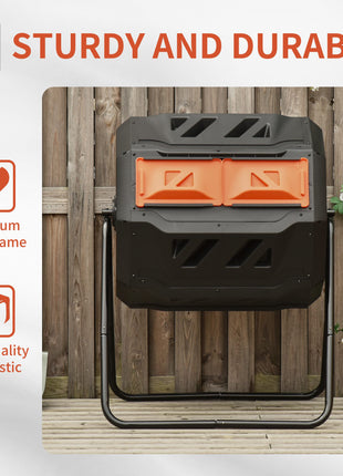 Tumbling Compost Bin Outdoor 360° Dual Chamber Rotating Composter 43 Gallon, Orange