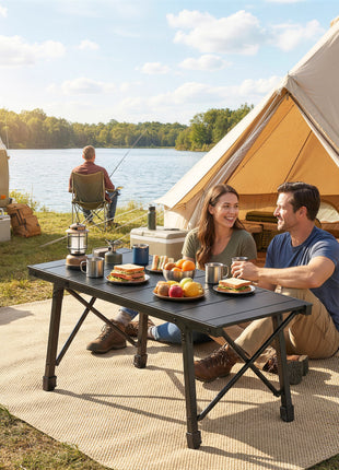 Adjustable Height Folding Picnic Table with Removable Plates, Aluminum Camping Table, Black