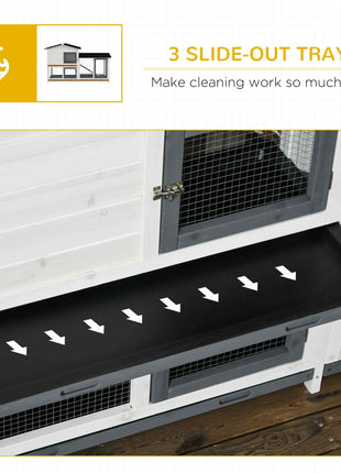 62" Rabbit Hutch, Wooden Bunny Hutch, Guinea Pig Cage, Small Animal Enclosure with Run Area, Removable Tray, Asphalt Roof, Lockable Doors and Ramp, for Rabbits, Chickens, Ducks, White