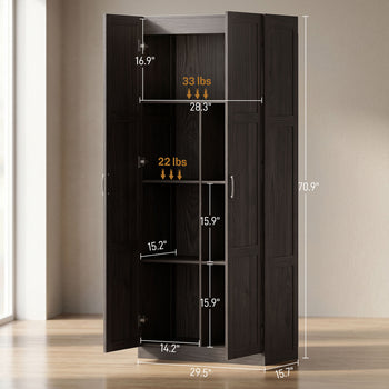 Farmhouse Pantry Cabinet, 71" Tall Kitchen Pantry Storage Cabinet with Soft-Close Hinges, Adjustable Shelves, Espresso