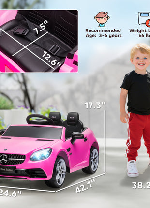 Mercedes SLC 300 Licensed Kids Electric Car with Remote Control, 12V Battery Powered Kids Ride on Car with Music, Lights, Suspension for 3-6 Years Old, Pink