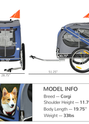 Bike Trailer Cargo Cart for Dogs and Pets with 3 Entrances Large Wheels for Off-Road & Mesh Screen, Blue/Gray