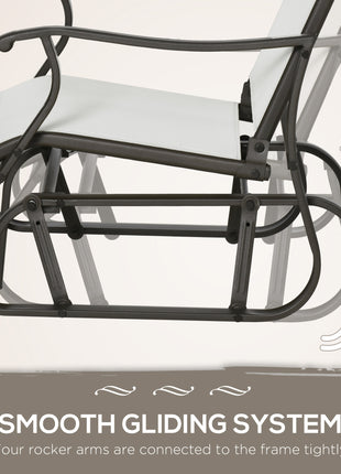 3-Piece Outdoor Gliders Set Bistro Set with Steel Frame, Tempered Glass Top Table for Patio, Garden, Backyard, Lawn, Cream White
