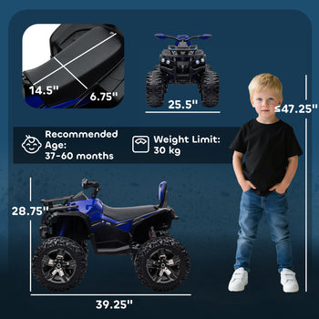12V 4 Wheeler Kids ATV with Music, Headlights for 37-60 Months Boys and Girls, Blue