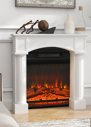 Modern Fireplace Mantel, Freestanding Fireplace Surround for Electric Fireplaces, 43.3" W x 39.8" H, White