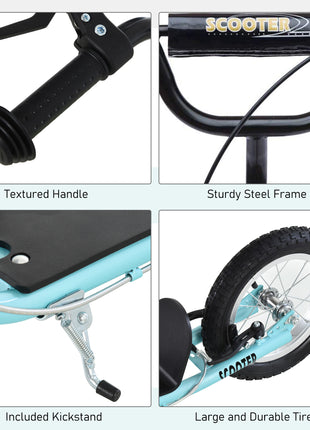 Teens Youth Scooter Ride On Toy with Adjustable Handlebar, Dual Brakes, and Inflatable Wheels For Kids 5+, Blue