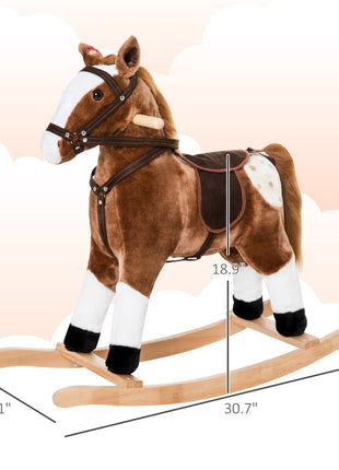 Kids Plush Toy Rocking Horse Pony Toddler Ride on Animal for Girls Pink Birthday Gifts with Realistic Sounds, Brown