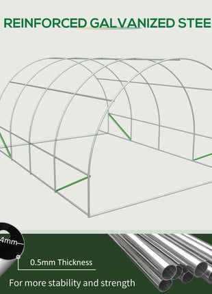 20' x 10' x 7' Walk-In Tunnel Greenhouse with Zippered Door & 8 Mesh Windows, Large Garden Green House Kit, Galvanized Steel Frame, Green