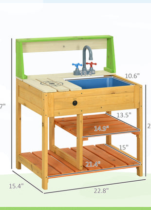 Mud Kitchen for Kids Outdoor Kitchen Playset w/ Realistic Kitchen Toys, Faucet Sink Storage Shelves for Ages 3-8 Years