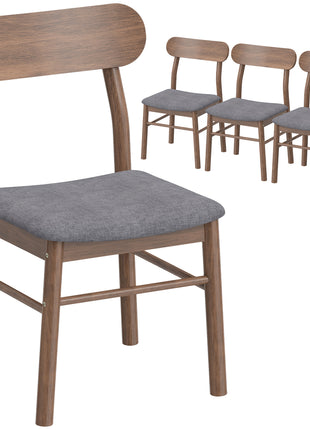 Set of 4 Dining Chairs, Upholstered Dining Room Chairs with Rubberwood Legs and Padded Seat for Kitchen, Gray
