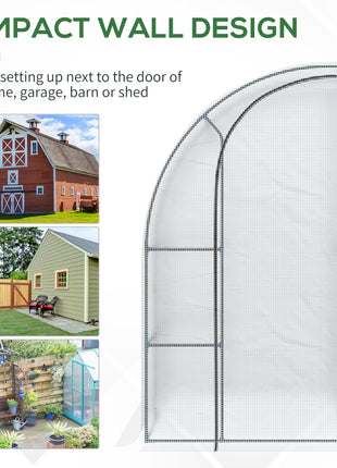 7' x 4' x 7' Outdoor Lean to Greenhouse, Walk-In Green House Plant Nursery with Roll-up Window, PE Cover, White