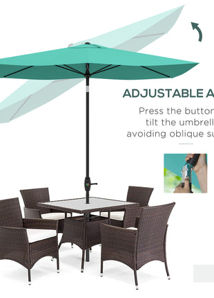 6.5' x 10' Rectangular Market Umbrella, Patio Outdoor Table Umbrella with Crank and Push Button Tilt, Teal