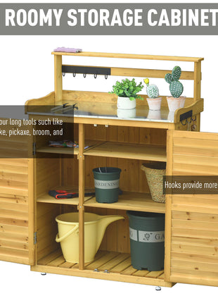 Backyard Garden Tool Storage Shed, Outdoor Storage & Potting Bench with 2 Magnetic Close Doors & Large Interior Storage Space