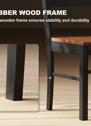 Farmhouse Dining Table Chairs, Set of 2 Rubber Wood Kitchen Table Chairs with Open Back for Living Room, Black