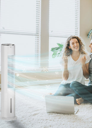42" 3-In-1 Ice Cooling Fan with Humidifier, Evaporative Air Cooler with Water Tank, 3 Modes, 3 Speeds, 12H Timer, White