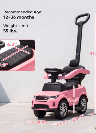Land Rover Discovery Licensed Baby Push Car, 2-in-1 Ride on Car with Push Handle and Safety Guardrail, Pink
