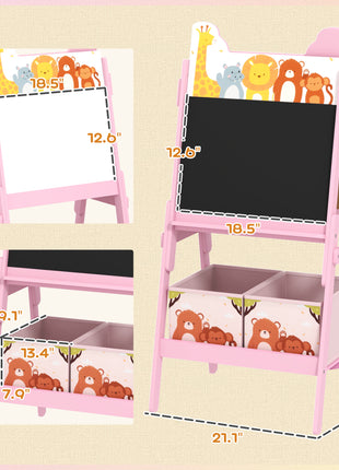 Doubel-Sided Easel for Kids w/ Whiteboard, Chalkboard, Storage Boxes, Blue
