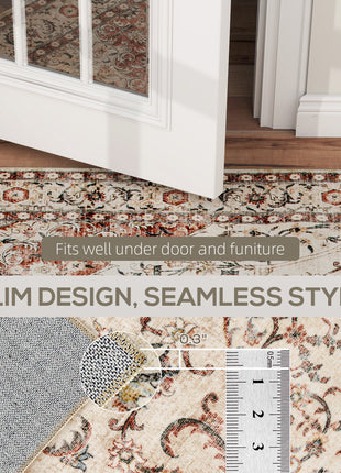 Area Rug 5x7, Machine Washable Rug, Non-Slip Classical Floral Print Floor Carpet for Living Room, Bedroom, Mixed-Brown