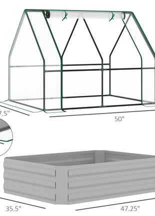 Raised Garden Bed with Cover, Outdoor Galvanized Metal Planter Box Kit, 4 x 3 ft Mini Greenhouse with 2 Large Screen Windows, for Growing Flowers, Vegetables and Herbs, Clear