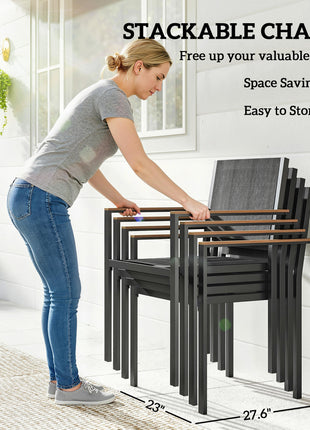 Outdoor Dining Set for 4, Patio Table and Chairs Set with 59" Rectangle Acacia Wood Table and 352 LBS Stackable Chairs