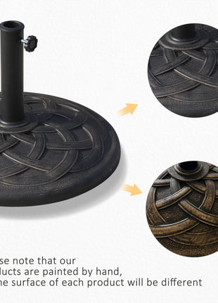 22" 42 lbs Round Resin Umbrella Base Stand Market Parasol Holder with Beautiful Decorative Pattern & Easy Setup, for Φ1.5", Φ1.89" Pole, for Lawn, Deck, Backyard, Garden, Bronze
