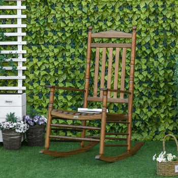 Traditional Wooden High-Back Rocking Chair for Porch, Indoor/Outdoor, Brown