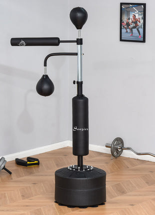 4-in-1 Boxing Punching Bag Stand with 2 Speedballs, 360° Relax Bar, & PU-Wrapped Bag & Adjustable Height, Black
