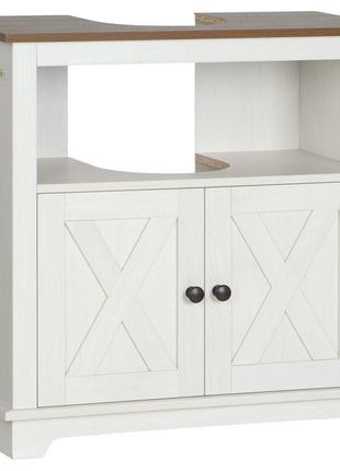 Modern Farmhouse Bathroom Sink Cabinet, Pedestal Sink Storage Cabinet with Double Doors and Shelves, White