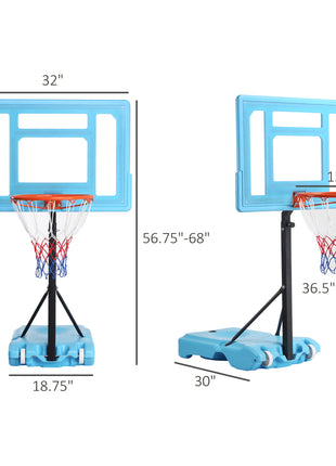 Poolside Basketball Hoop Stand, 36.5"-48.5" Height Adjustable Portable Hoop System w/ Clear Backboard & Fillable Base for Whole Family, Blue, Black, Red