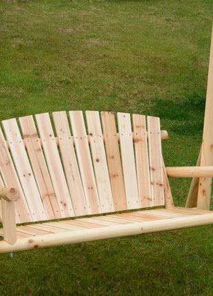 2-Seat Wooden Swing Bench, Ergonomic Design, 'A' Frame Construction, Stable and Non-Slip, Solid Wood Frame Log Garden Swing, for Outdoor and Indoor, Natural Wood