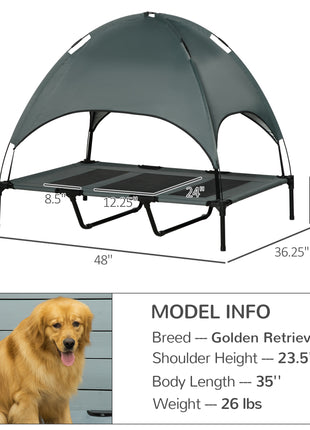 48" x 36" Elevated Portable Dog Cot Cooling Pet Bed with UV Protection Canopy Shade