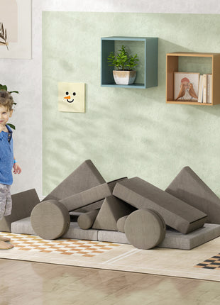 12 Pieces Kids Foam Climbing Blocks with Washable Cover for Toddlers, Khaki