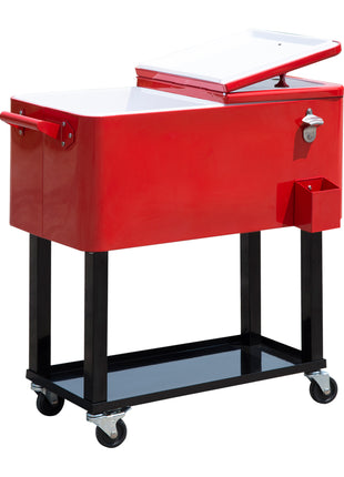 80 QT Rolling Cooling Bins Ice Chest on Wheels Outdoor Stand Up Drink Cooler Cart for Party, Red