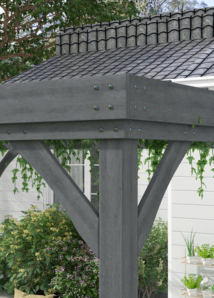 10' x 12' Outdoor Wooden Pergola, Grape Vine Gazebo with Concrete Anchors for Garden, Patio, Backyard, Deck, Gray