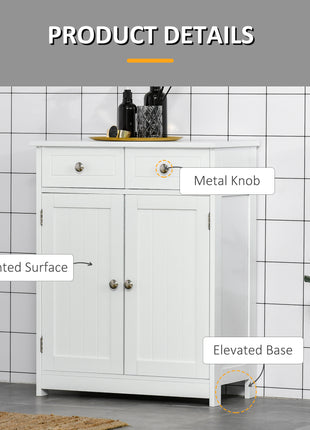 Freestanding Bathroom Floor Cabinet, Wooden Bathroom Cabinet with 2 Doors, 2 Drawers and Adjustable Shelf, White