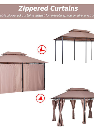  10' x 13' Patio Gazebo, Outdoor Gazebo Canopy Shelter with Curtains, Vented Roof, Steel Frame for Garden, Lawn, Backyard and Deck, Khaki