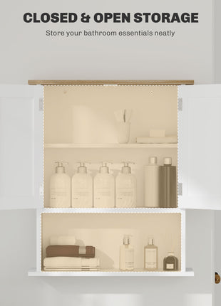 Wall Mounted Bathroom Cabinet, Modern Bathroom Wall Cabinet with 2 Doors and Adjustable Shelf, White