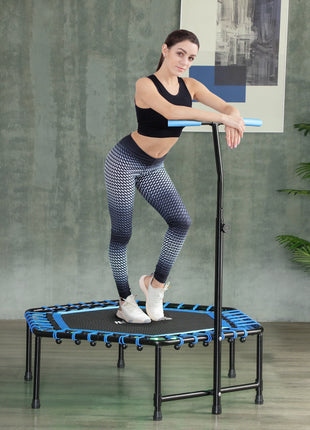 45" Rebounder Trampoline for Adults, Quiet Bungee Rebounder with LED Lights and Adjustable Handle, Blue