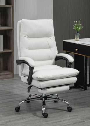 Microfibre Executive Massage Office Chair, Computer Desk Chair, Reclining Chair with Footrest, Double-tier Padding, Swivel Wheels, Cream White