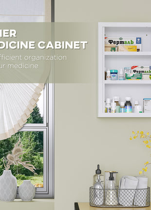 12" x 18" Lockable Medicine Cabinet, 3 Tier Steel Medical Wall Box with 2 Keys and Shelves for Bathroom, White