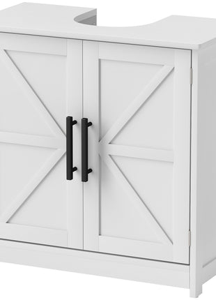 Farmhouse Pedestal Sink Storage Cabinet, Bathroom Sink Cabinet with 2 Barn Doors and Adjustable Shelf, White