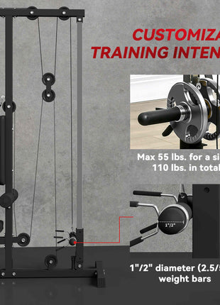 Lat Pull Down Machine, High / Low Pulley Machine with Adjustable Seat and Flip-Up Footplate, Black